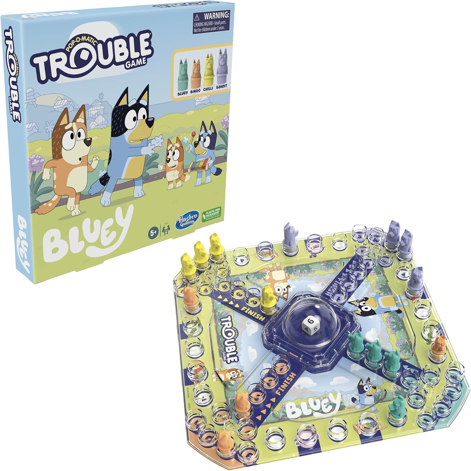 image:imageHasbro Gaming Trouble Bluey Edition Board Game for Kids 24 Players Race Bluey Bingo Bandit or Chilli to The Finish Ages 5 and Up Amazon Exclusive1 unit