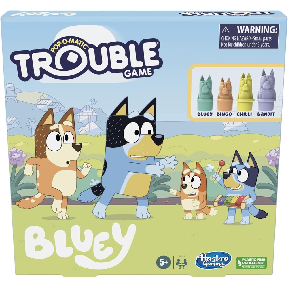 image:imageHasbro Gaming Trouble Bluey Edition Board Game for Kids 24 Players Race Bluey Bingo Bandit or Chilli to The Finish Ages 5 and Up Amazon Exclusive1 unit